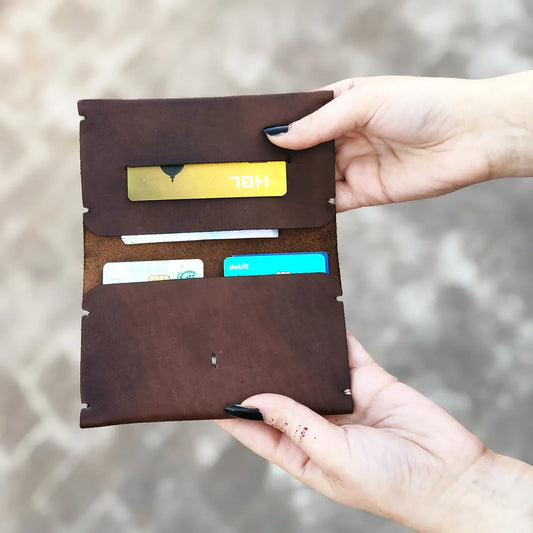 The Nova: A Semi-Stitched Leather Wallet - Brown Color wolf.pk