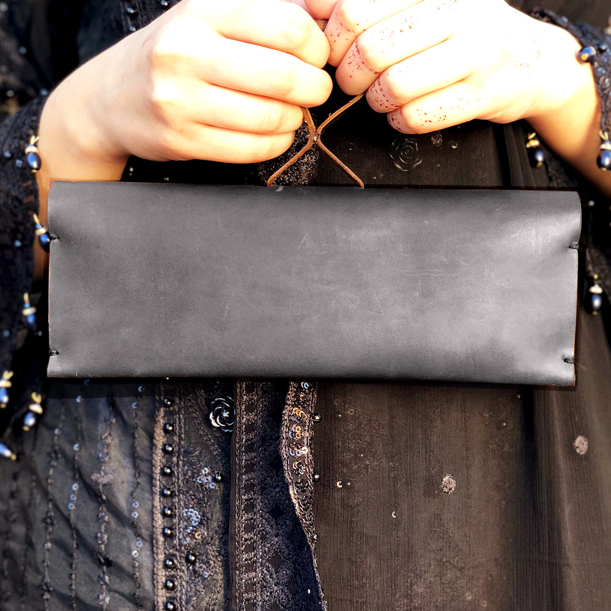 The Horizon: A Semi-Stitched Leather Long Wallet and Clutch - Coffee Color