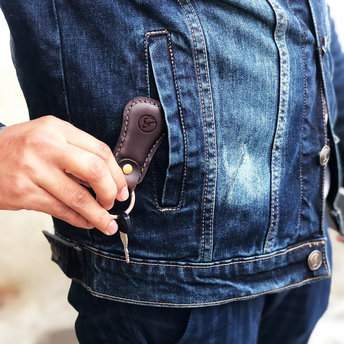The Bell Shaped: A Hand-Stitch Leather Keychain - Coffee Color