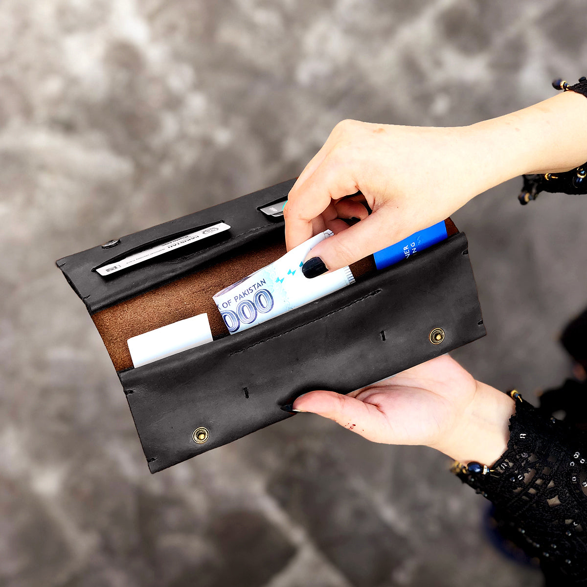 The Horizon: A Semi-Stitched Leather Long Wallet and Clutch - Coffee Color