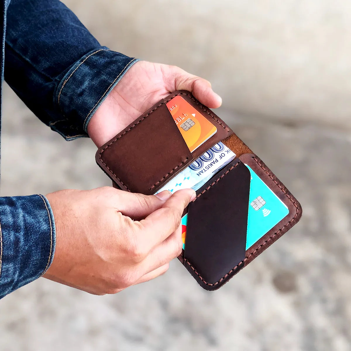 The Vertical Vogue: A Bifold Leather Wallet