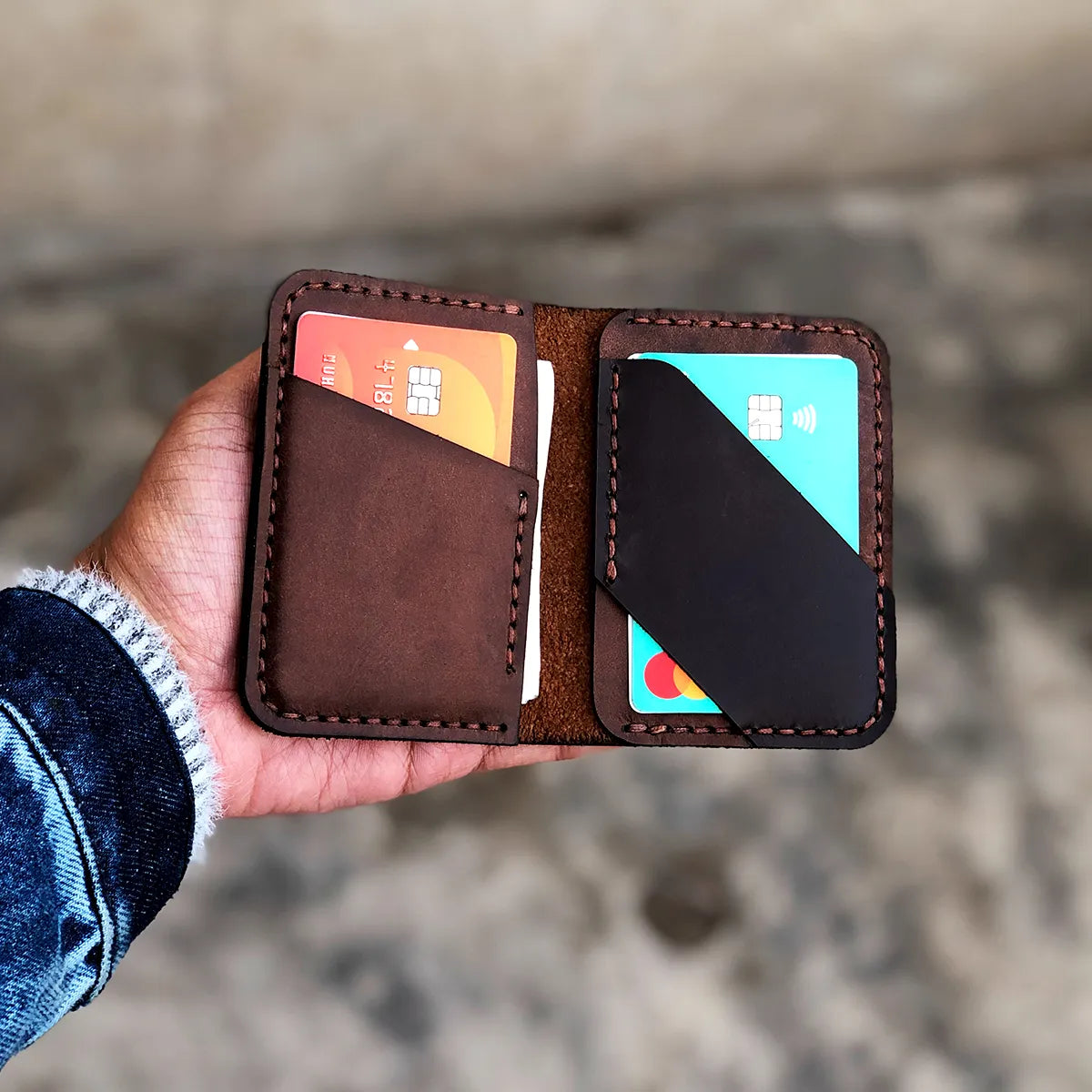The Vertical Vogue: A Bifold Leather Wallet