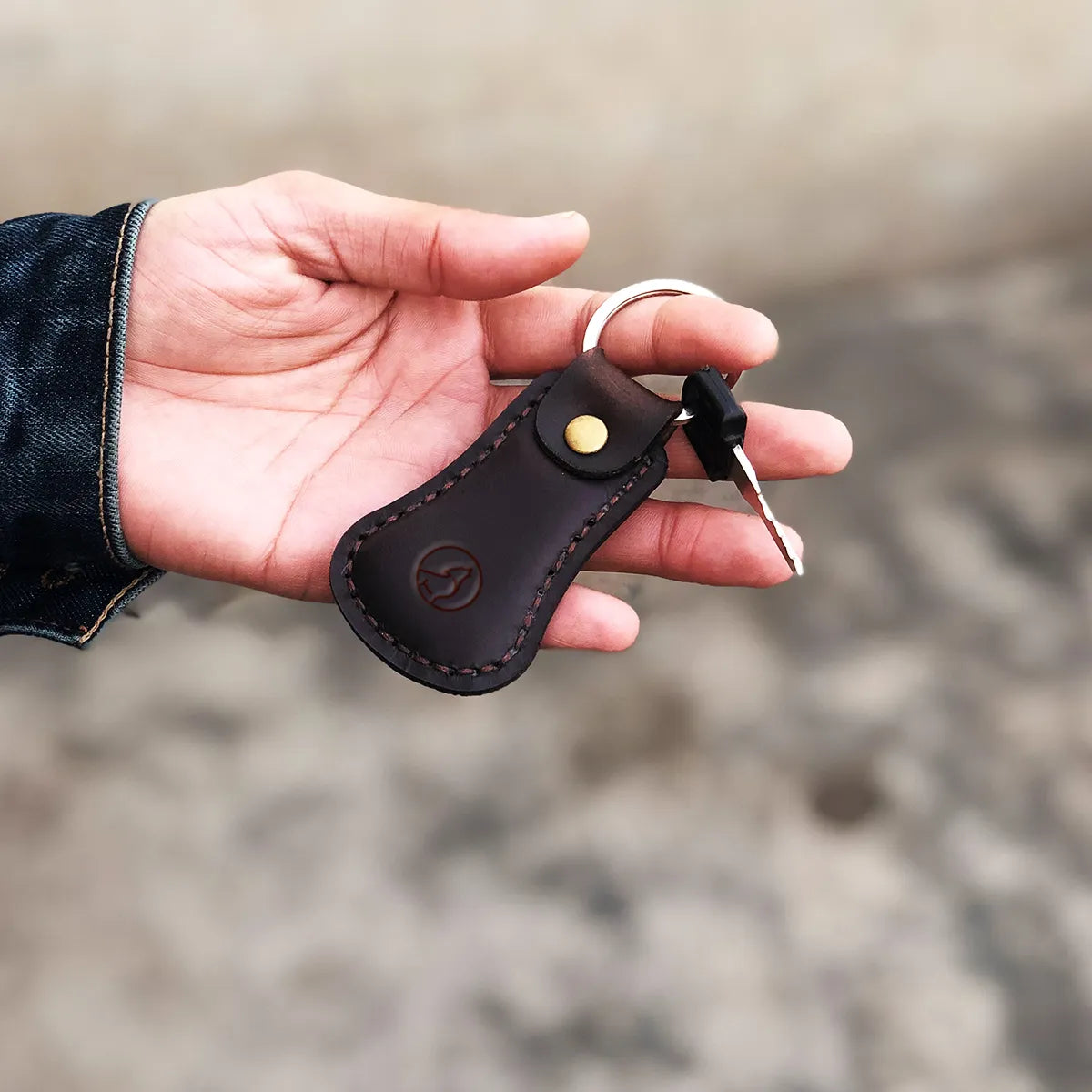 The Bell Shaped: A Hand-Stitch Leather Keychain - Coffee Color