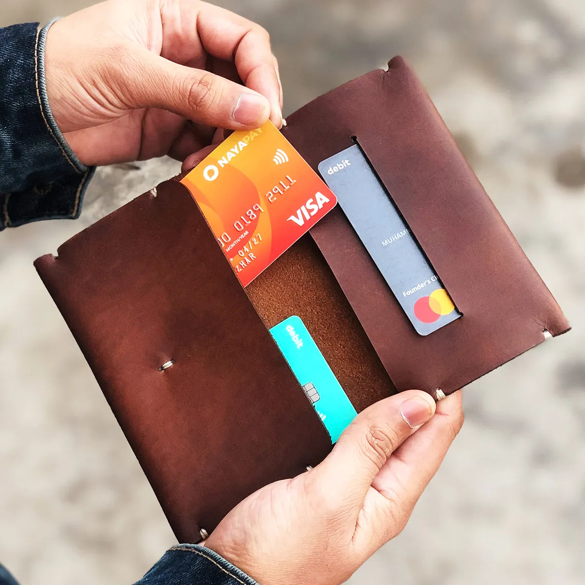 The Nova: A Semi-Stitched Leather Wallet - Brown Color